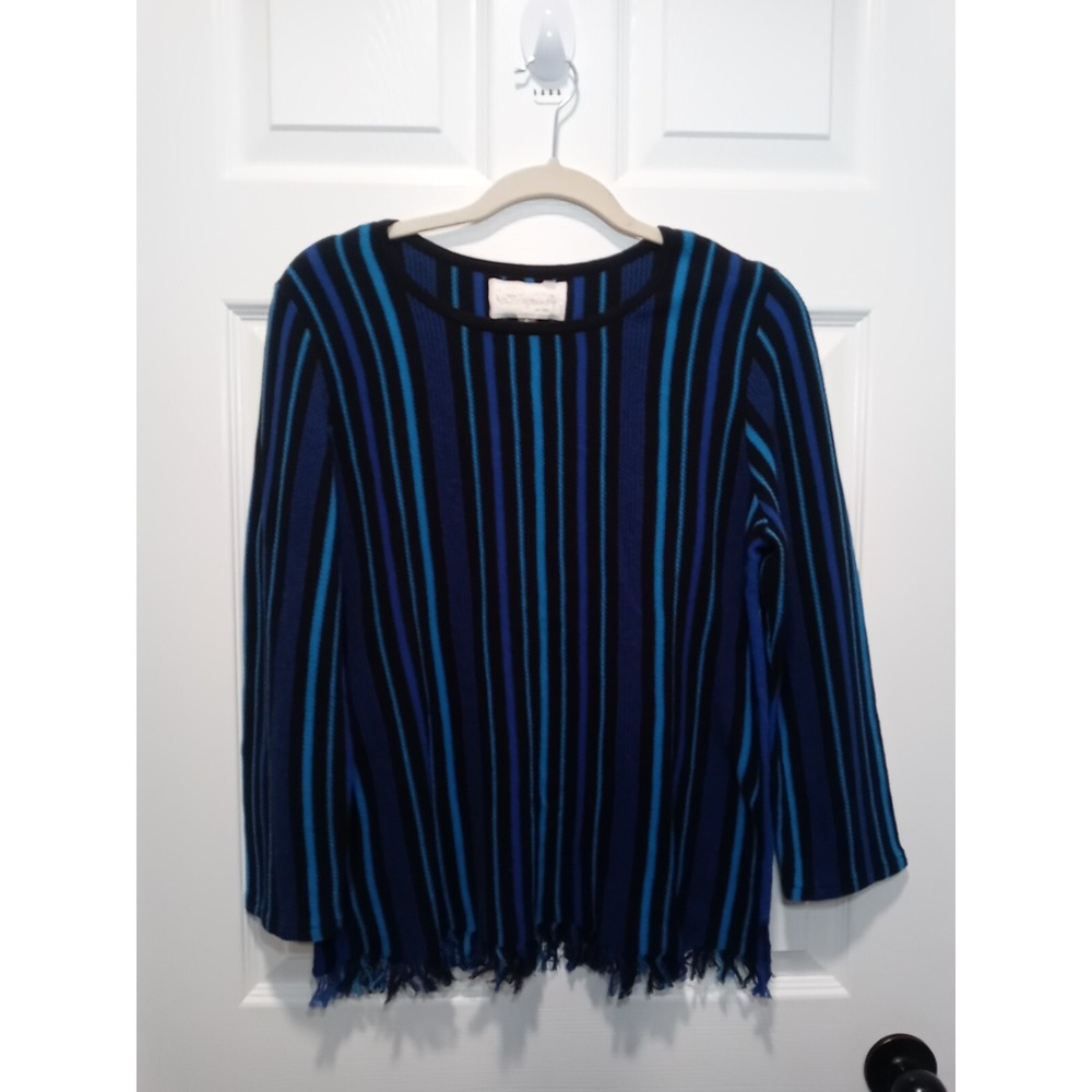 NWOT Pappagallo Stripe‎ Fringe Trim Boho Top Women's Small
